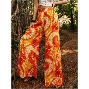 Boho Orange Tie Dye Wide leg Palazzo Pants